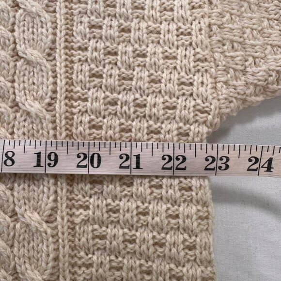 Carraig Donn Ireland Wool Fisherman Sweater Crew Neck Aran in Ivory Size Large - Picture 8 of 9